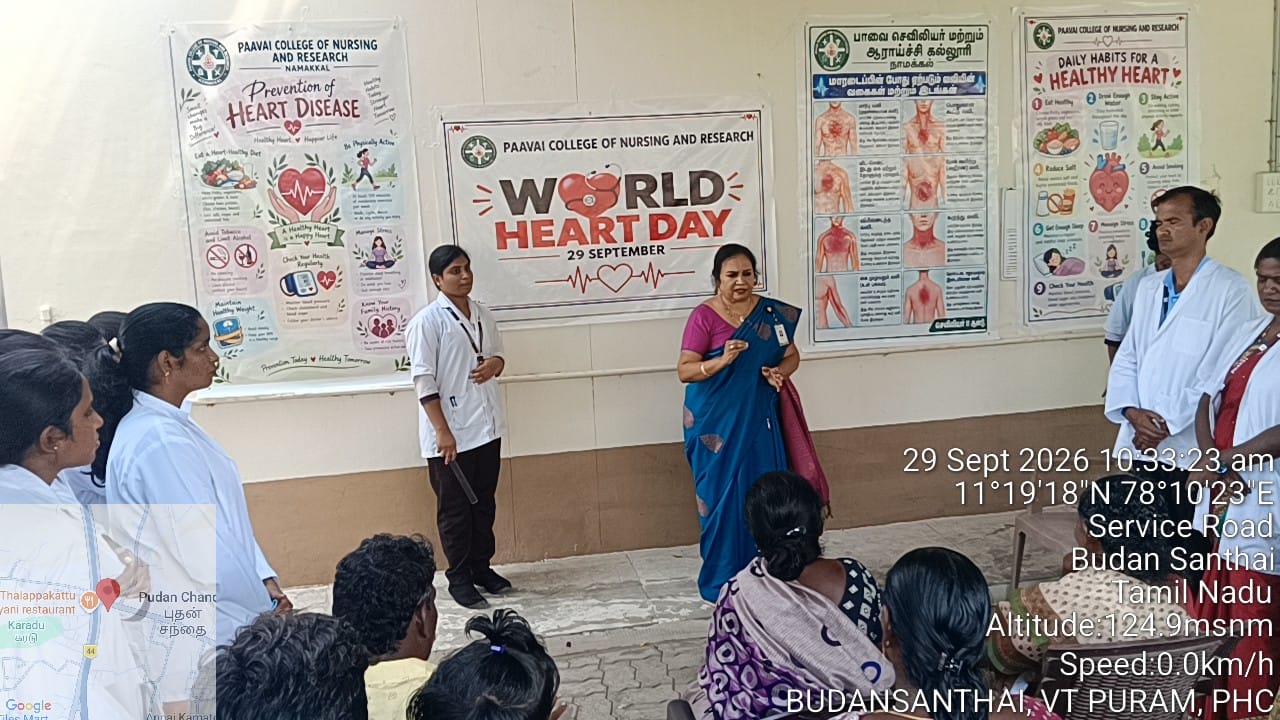 World Heart Day 2026 awareness programme organised by Paavai College of Nursing and Research with students and healthcare professionals.